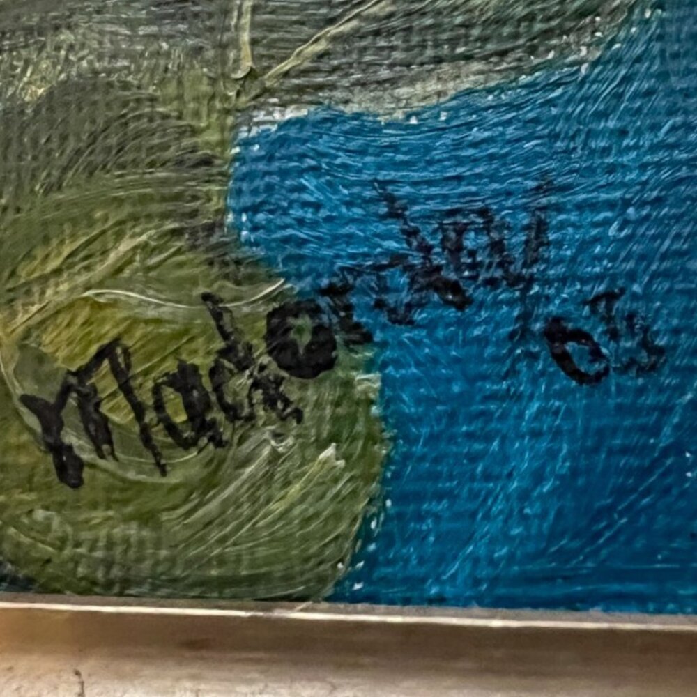 Vtg Framed Hand-Painted Water Lily Art on Canvas Panel, Signed & Dated, Acrylic - Picture 7 of 10